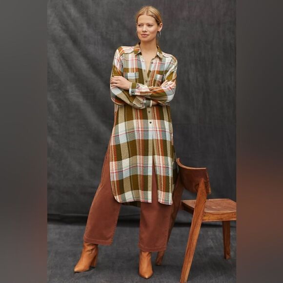 Anthropologie Pilcro Side-Slit Maxi Tunic Button Down Large C20